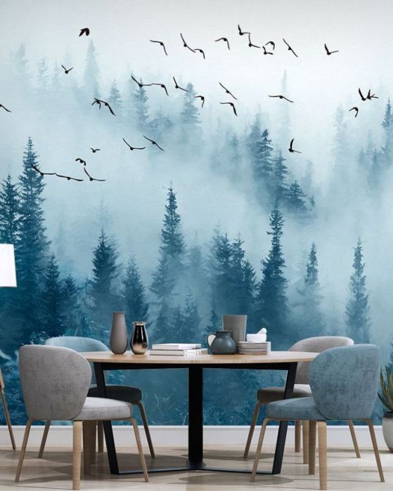 Bos in de mist fotobehang